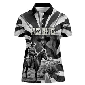 Bass Reeves Deputy Marshal Women Polo Shirt Black White Vintage Lawman Horse Badge Sunburst