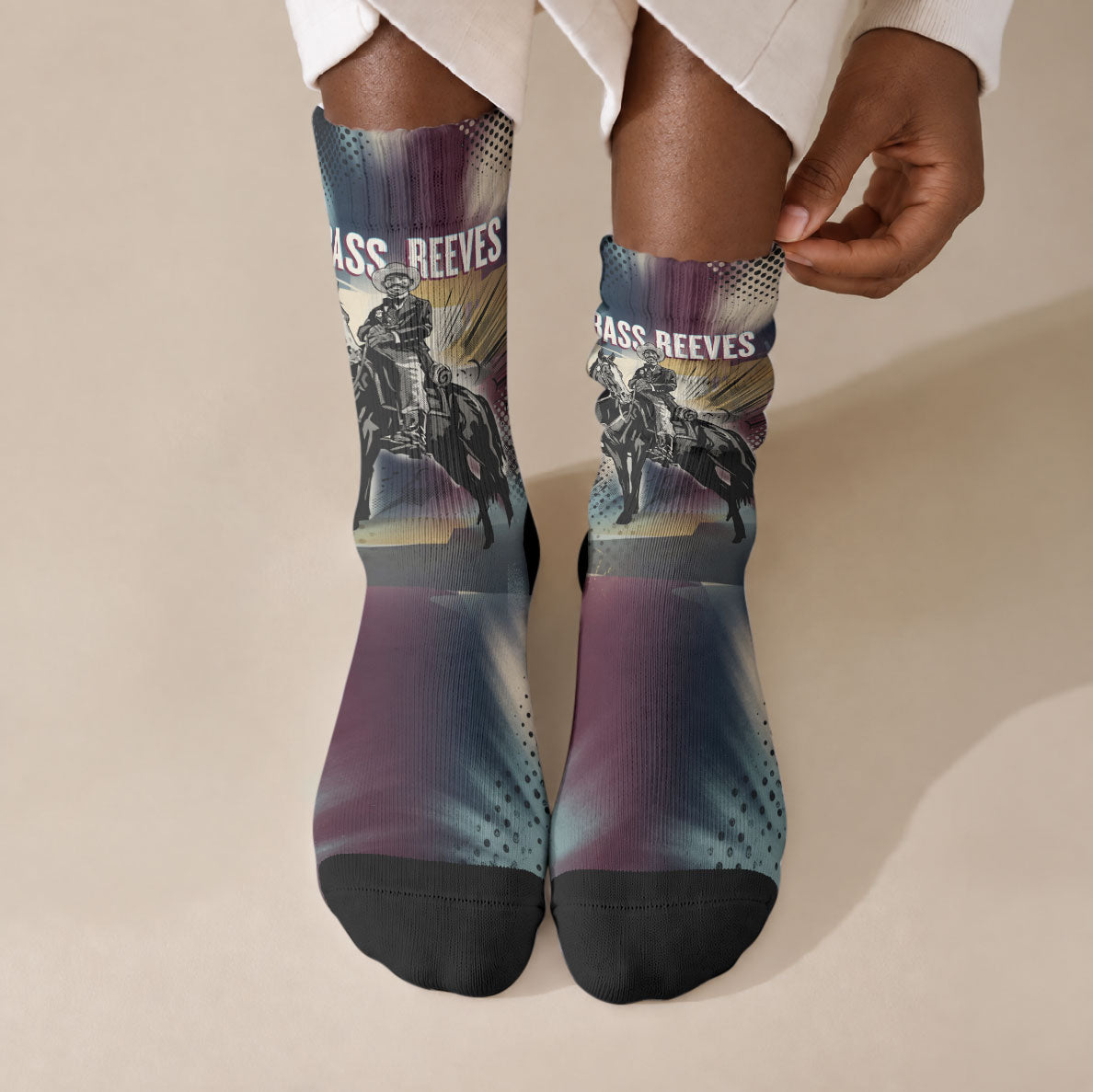 Bass Reeves Black Cowboy Legend Crew Socks Vintage Pop Art US Marshal Horse Desert