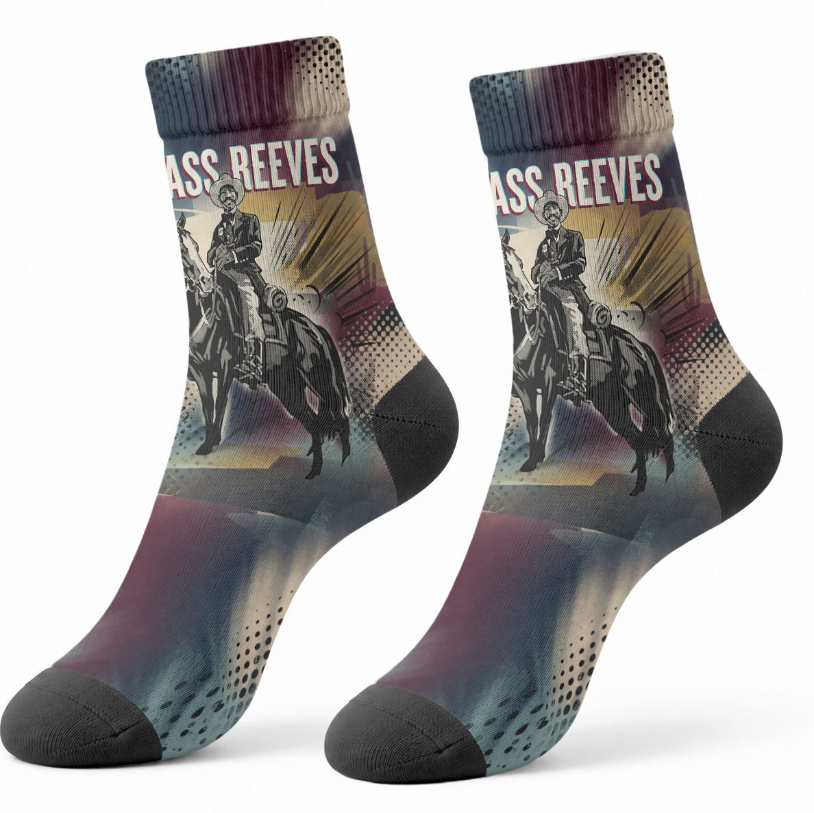 Bass Reeves Black Cowboy Legend Crew Socks Vintage Pop Art US Marshal Horse Desert