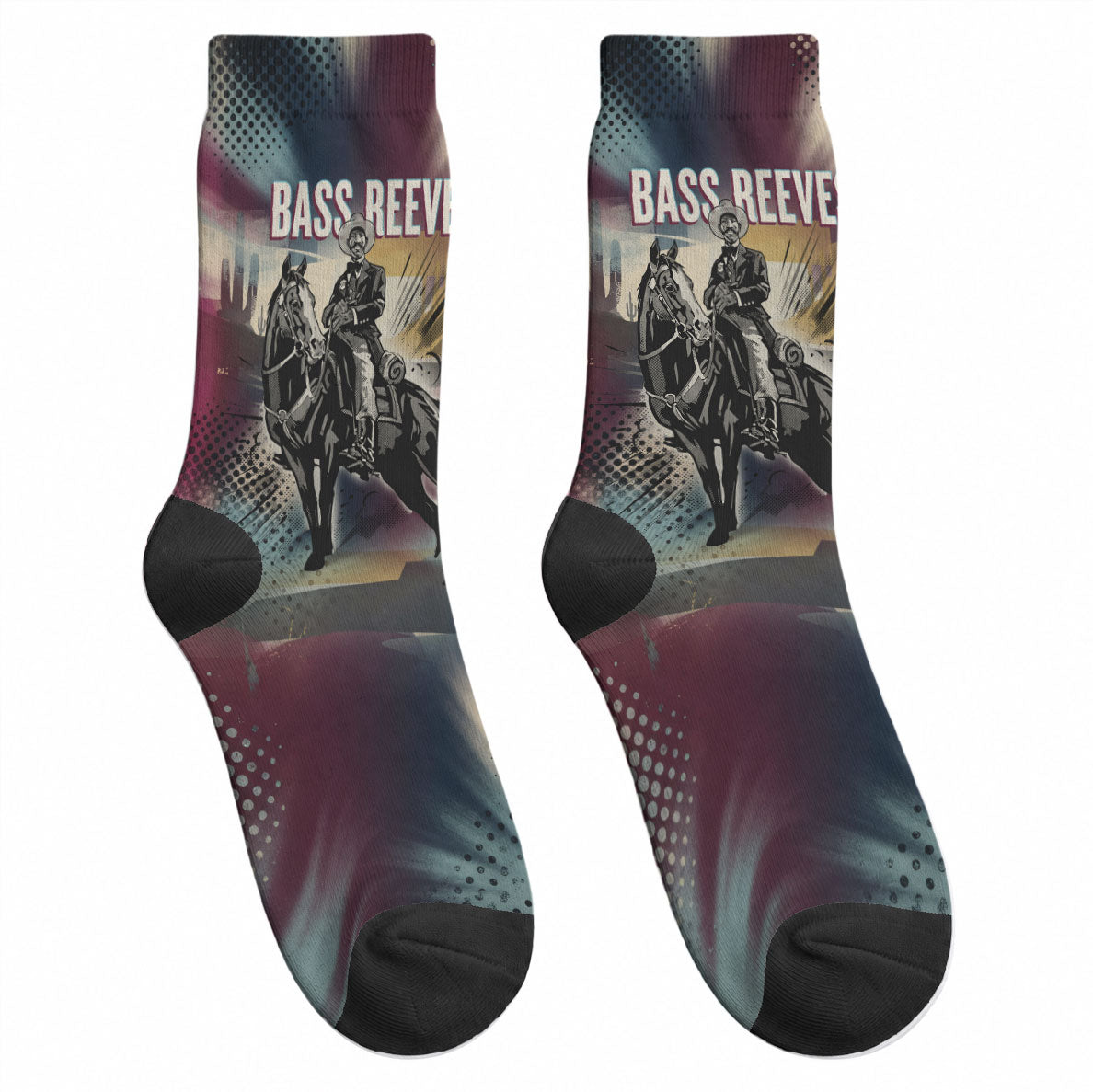Bass Reeves Black Cowboy Legend Crew Socks Vintage Pop Art US Marshal Horse Desert
