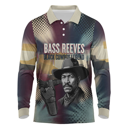 Bass Reeves Black Cowboy Legend Long Sleeve Polo Shirt Vintage Pop Art US Marshal Horse Desert