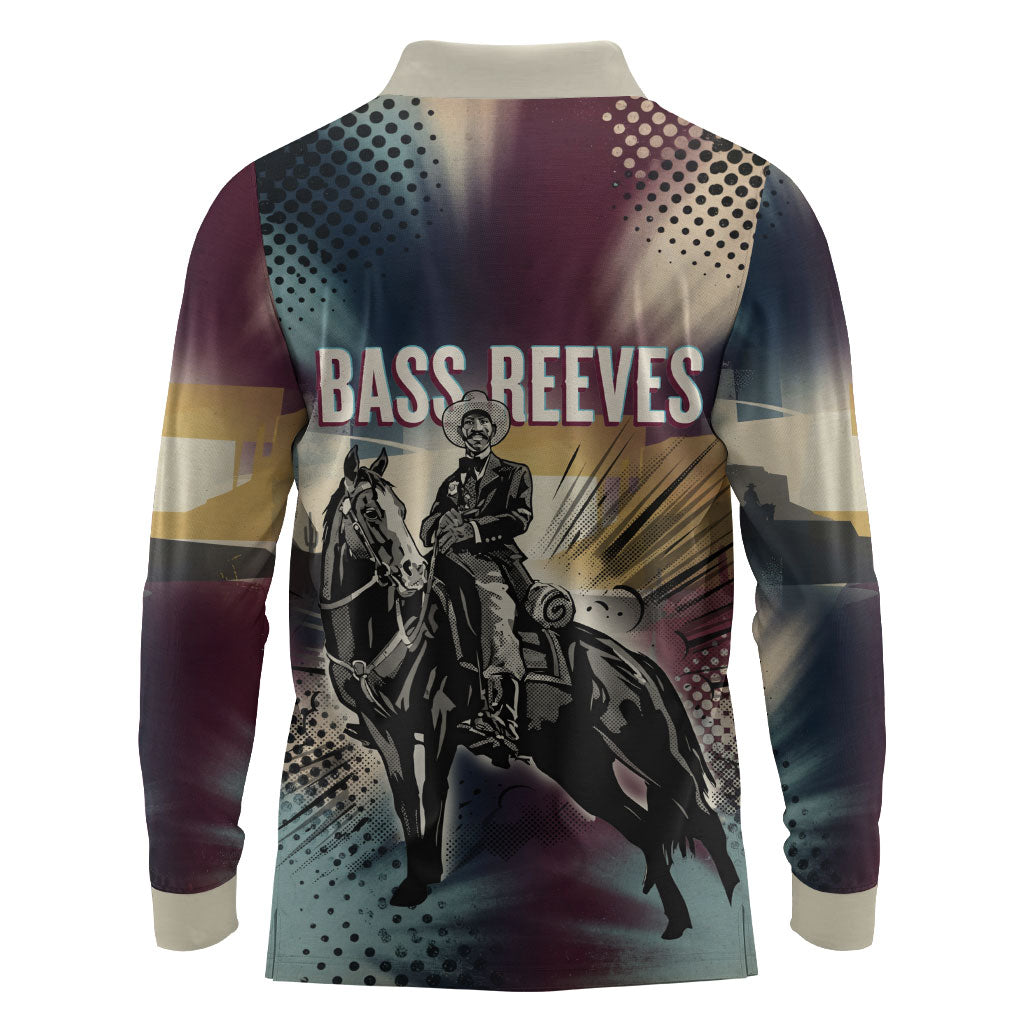 Bass Reeves Black Cowboy Legend Long Sleeve Polo Shirt Vintage Pop Art US Marshal Horse Desert