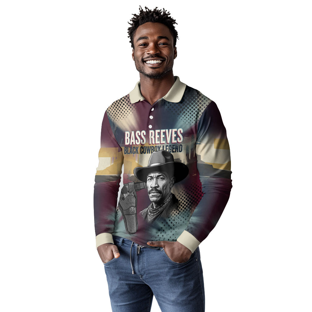 Bass Reeves Black Cowboy Legend Long Sleeve Polo Shirt Vintage Pop Art US Marshal Horse Desert