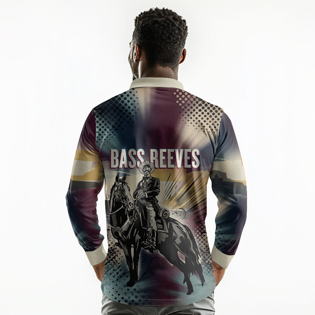 Bass Reeves Black Cowboy Legend Long Sleeve Polo Shirt Vintage Pop Art US Marshal Horse Desert