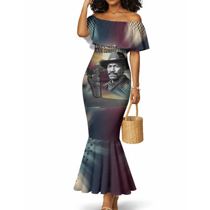 Bass Reeves Black Cowboy Legend Mermaid Dress Vintage Pop Art US Marshal Horse Desert