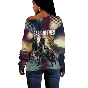Bass Reeves Black Cowboy Legend Off Shoulder Sweater Vintage Pop Art US Marshal Horse Desert