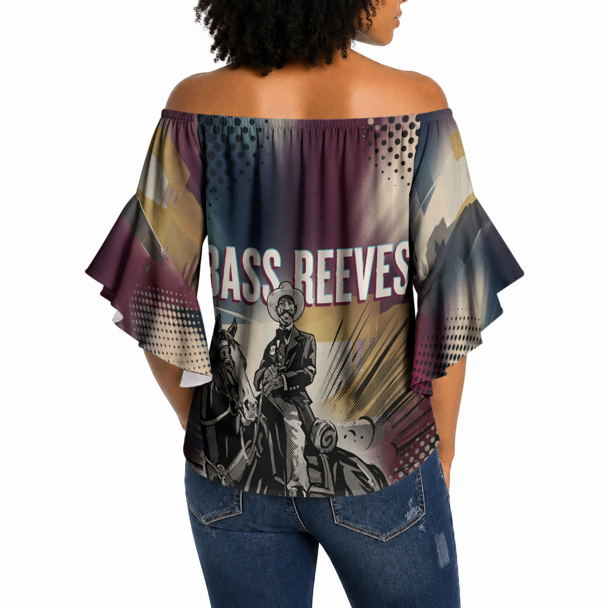 Bass Reeves Black Cowboy Legend Off Shoulder Wrap Waist Top Vintage Pop Art US Marshal Horse Desert