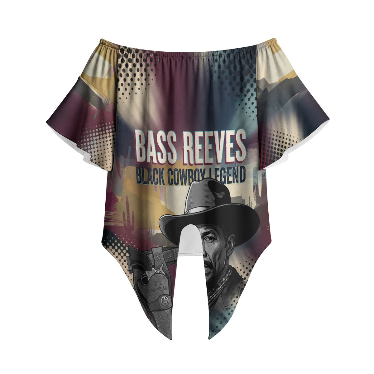 Bass Reeves Black Cowboy Legend Off Shoulder Wrap Waist Top Vintage Pop Art US Marshal Horse Desert