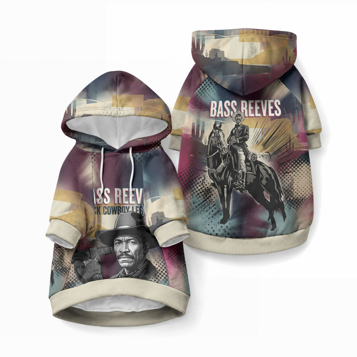 Bass Reeves Black Cowboy Legend Pet Hoodie Vintage Pop Art US Marshal Horse Desert