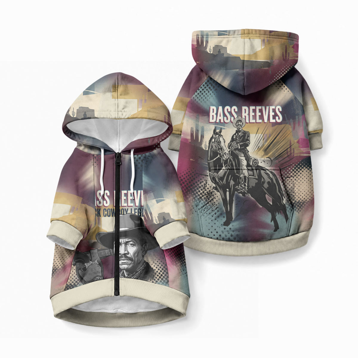 Bass Reeves Black Cowboy Legend Pet Hoodie Vintage Pop Art US Marshal Horse Desert