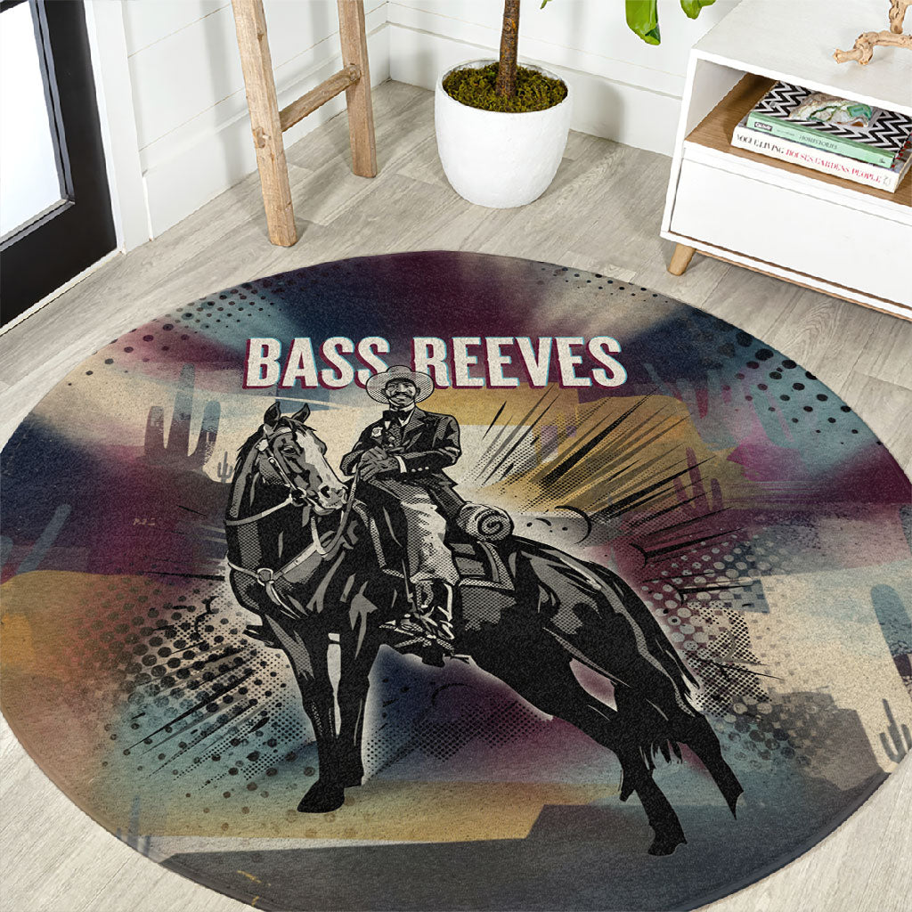 Bass Reeves Black Cowboy Legend Round Carpet Vintage Pop Art US Marshal Horse Desert