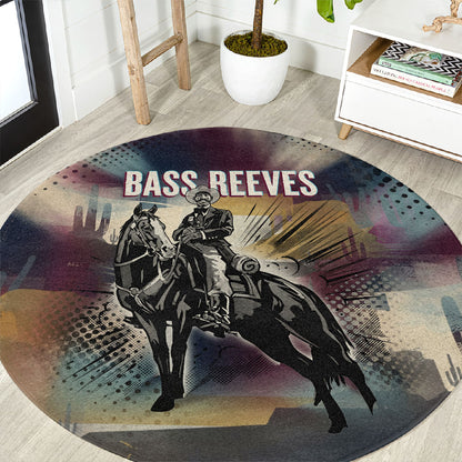 Bass Reeves Black Cowboy Legend Round Carpet Vintage Pop Art US Marshal Horse Desert
