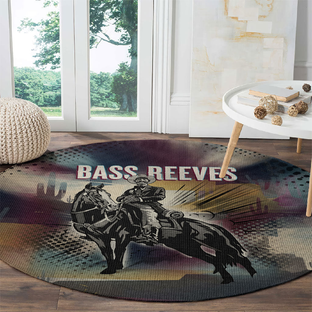 Bass Reeves Black Cowboy Legend Round Carpet Vintage Pop Art US Marshal Horse Desert