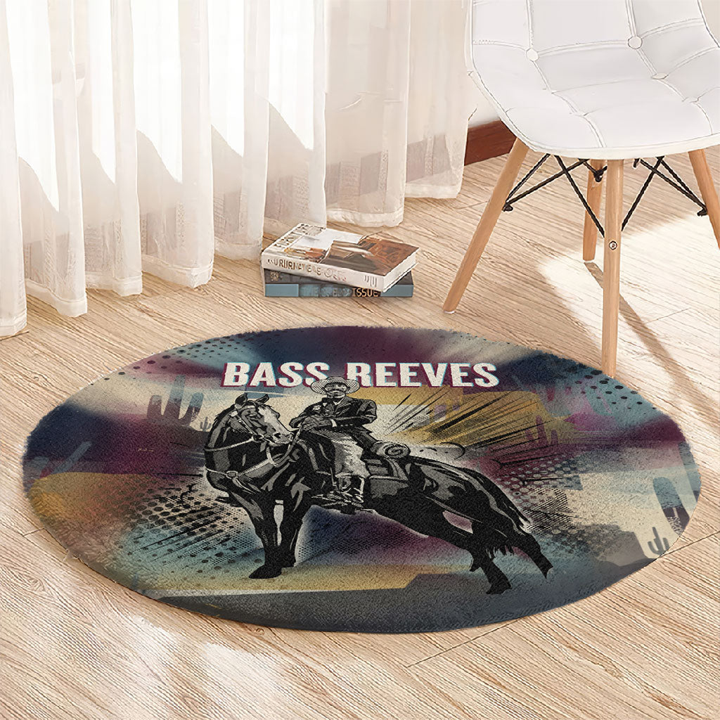 Bass Reeves Black Cowboy Legend Round Carpet Vintage Pop Art US Marshal Horse Desert