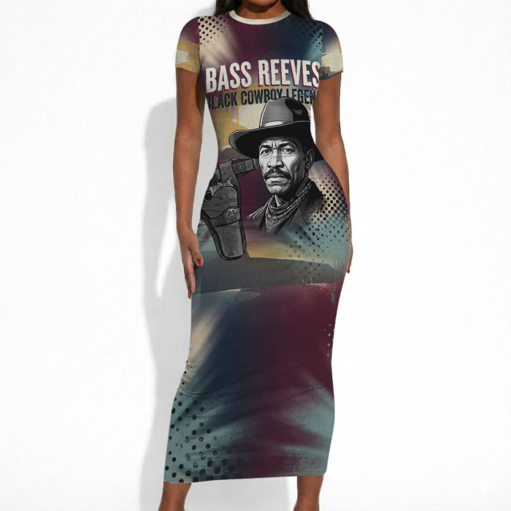 Bass Reeves Black Cowboy Legend Short Sleeve Bodycon Dress Vintage Pop Art US Marshal Horse Desert