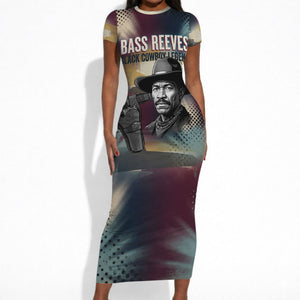 Bass Reeves Black Cowboy Legend Short Sleeve Bodycon Dress Vintage Pop Art US Marshal Horse Desert