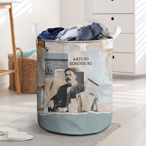 Arturo Schomburg Harlem Renaissance Laundry Basket Beige Grey Vintage Torn Paper History Portrait