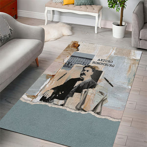 Arturo Schomburg Harlem Renaissance Area Rug Beige Grey Vintage Torn Paper History Portrait