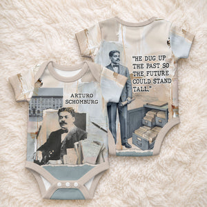 Arturo Schomburg Harlem Renaissance Baby Onesie Beige Grey Vintage Torn Paper History Portrait