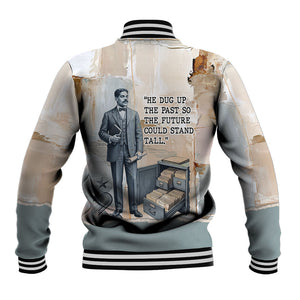 Arturo Schomburg Harlem Renaissance Baseball Jacket Beige Grey Vintage Torn Paper History Portrait