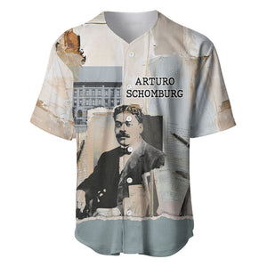 Arturo Schomburg Harlem Renaissance Baseball Jersey Beige Grey Vintage Torn Paper History Portrait