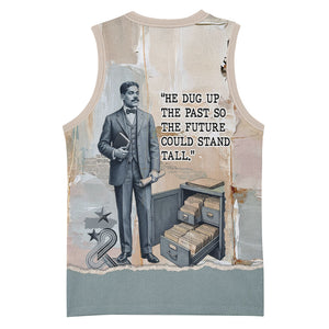 Arturo Schomburg Harlem Renaissance Basketball Jersey Beige Grey Vintage Torn Paper History Portrait