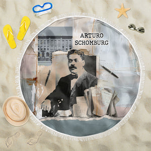 Arturo Schomburg Harlem Renaissance Beach Blanket Beige Grey Vintage Torn Paper History Portrait