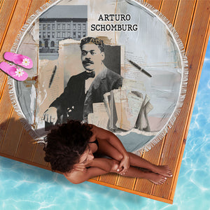 Arturo Schomburg Harlem Renaissance Beach Blanket Beige Grey Vintage Torn Paper History Portrait