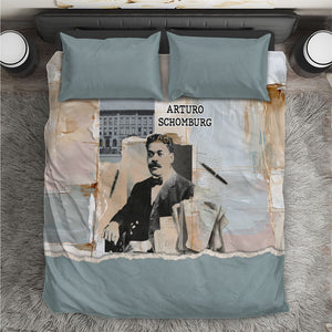 Arturo Schomburg Harlem Renaissance Bedding Set Beige Grey Vintage Torn Paper History Portrait