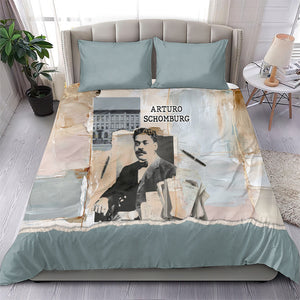 Arturo Schomburg Harlem Renaissance Bedding Set Beige Grey Vintage Torn Paper History Portrait