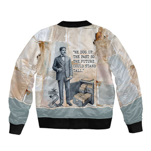 Arturo Schomburg Harlem Renaissance Bomber Jacket Beige Grey Vintage Torn Paper History Portrait