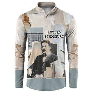 Arturo Schomburg Harlem Renaissance Button Sweatshirt Beige Grey Vintage Torn Paper History Portrait