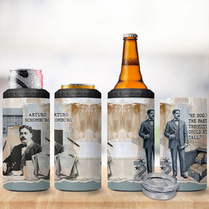 Arturo Schomburg Harlem Renaissance 4 in 1 Can Cooler Tumbler Beige Grey Vintage Torn Paper History Portrait