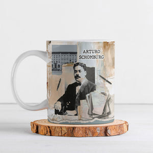 Arturo Schomburg Harlem Renaissance Ceramic Mug Beige Grey Vintage Torn Paper History Portrait