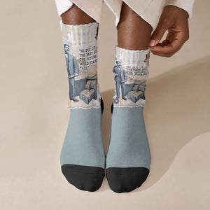 Arturo Schomburg Harlem Renaissance Crew Socks Beige Grey Vintage Torn Paper History Portrait