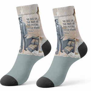Arturo Schomburg Harlem Renaissance Crew Socks Beige Grey Vintage Torn Paper History Portrait
