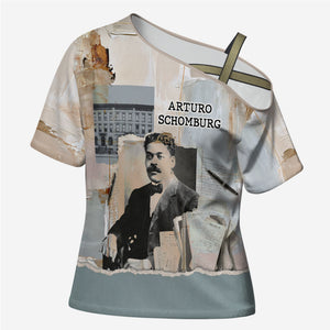 Arturo Schomburg Harlem Renaissance Cross Shoulder Shirt Beige Grey Vintage Torn Paper History Portrait