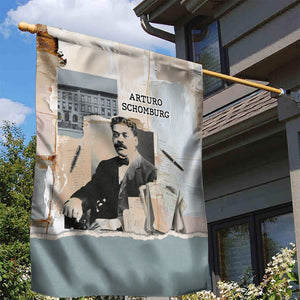 Arturo Schomburg Harlem Renaissance Garden Flag Beige Grey Vintage Torn Paper History Portrait