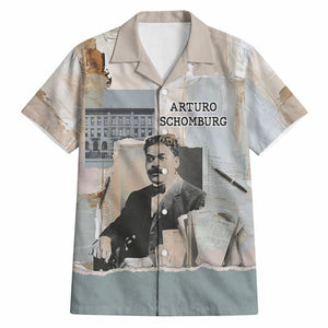 Arturo Schomburg Harlem Renaissance Hawaiian Shirt Beige Grey Vintage Torn Paper History Portrait