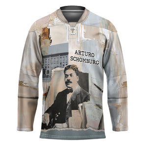 Arturo Schomburg Harlem Renaissance Hockey Jersey Beige Grey Vintage Torn Paper History Portrait