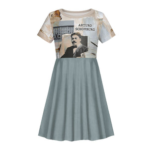Arturo Schomburg Harlem Renaissance Kid Short Sleeve Dress Beige Grey Vintage Torn Paper History Portrait