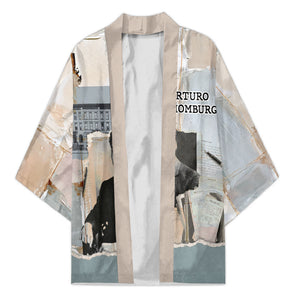 Arturo Schomburg Harlem Renaissance Kimono Beige Grey Vintage Torn Paper History Portrait