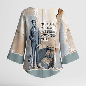 Arturo Schomburg Harlem Renaissance Kimono Sleeve Blouse Beige Grey Vintage Torn Paper History Portrait