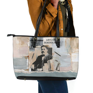 Arturo Schomburg Harlem Renaissance Leather Tote Bag Beige Grey Vintage Torn Paper History Portrait
