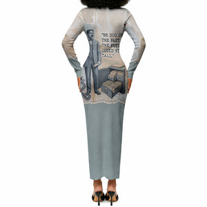 Arturo Schomburg Harlem Renaissance Long Sleeve Bodycon Dress Beige Grey Vintage Torn Paper History Portrait