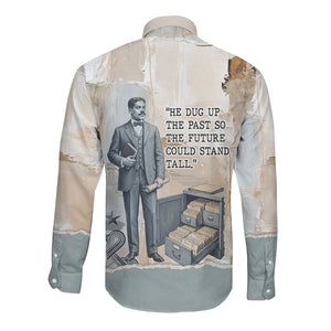 Arturo Schomburg Harlem Renaissance Long Sleeve Button Shirt Beige Grey Vintage Torn Paper History Portrait