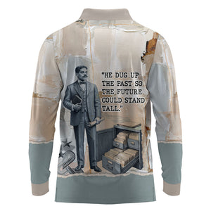 Arturo Schomburg Harlem Renaissance Long Sleeve Polo Shirt Beige Grey Vintage Torn Paper History Portrait
