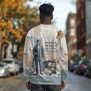 Arturo Schomburg Harlem Renaissance Long Sleeve Shirt Beige Grey Vintage Torn Paper History Portrait