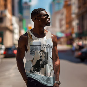Arturo Schomburg Harlem Renaissance Men Tank Top Beige Grey Vintage Torn Paper History Portrait