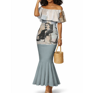 Arturo Schomburg Harlem Renaissance Mermaid Dress Beige Grey Vintage Torn Paper History Portrait
